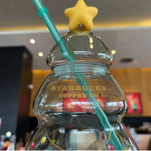 HTF Starbucks 2022 Christmas Tree Glass Straw Cup - Picture 3 of 9